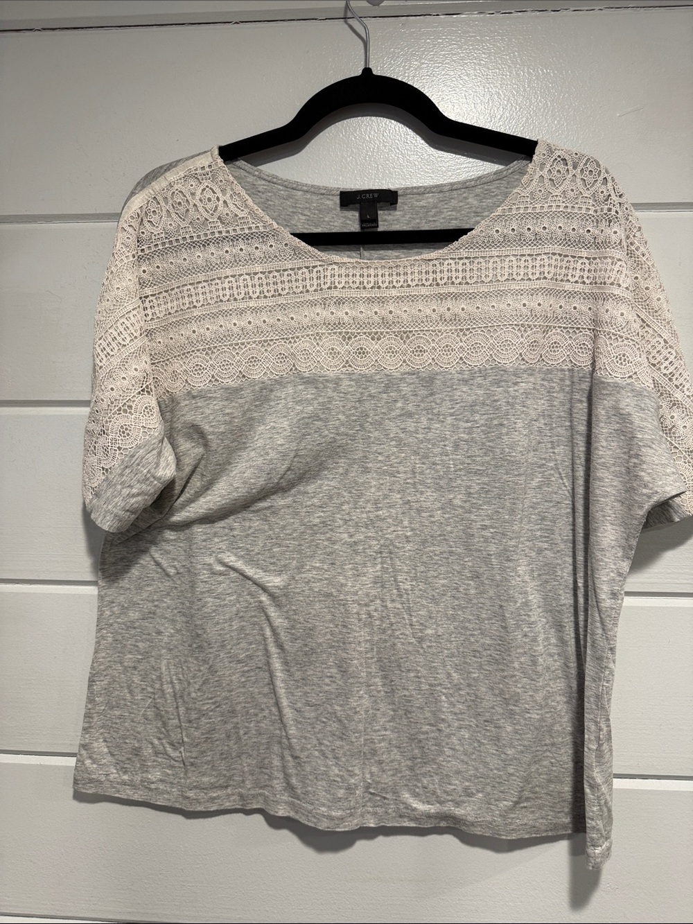 J. Crew Gray Tee with White Lace Yoke size - Large.